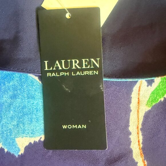 LRL Ralph Lauren Faux Wrap Floral Fringed Skirt (Blue, Orange & Red) - Picture 5 of 6